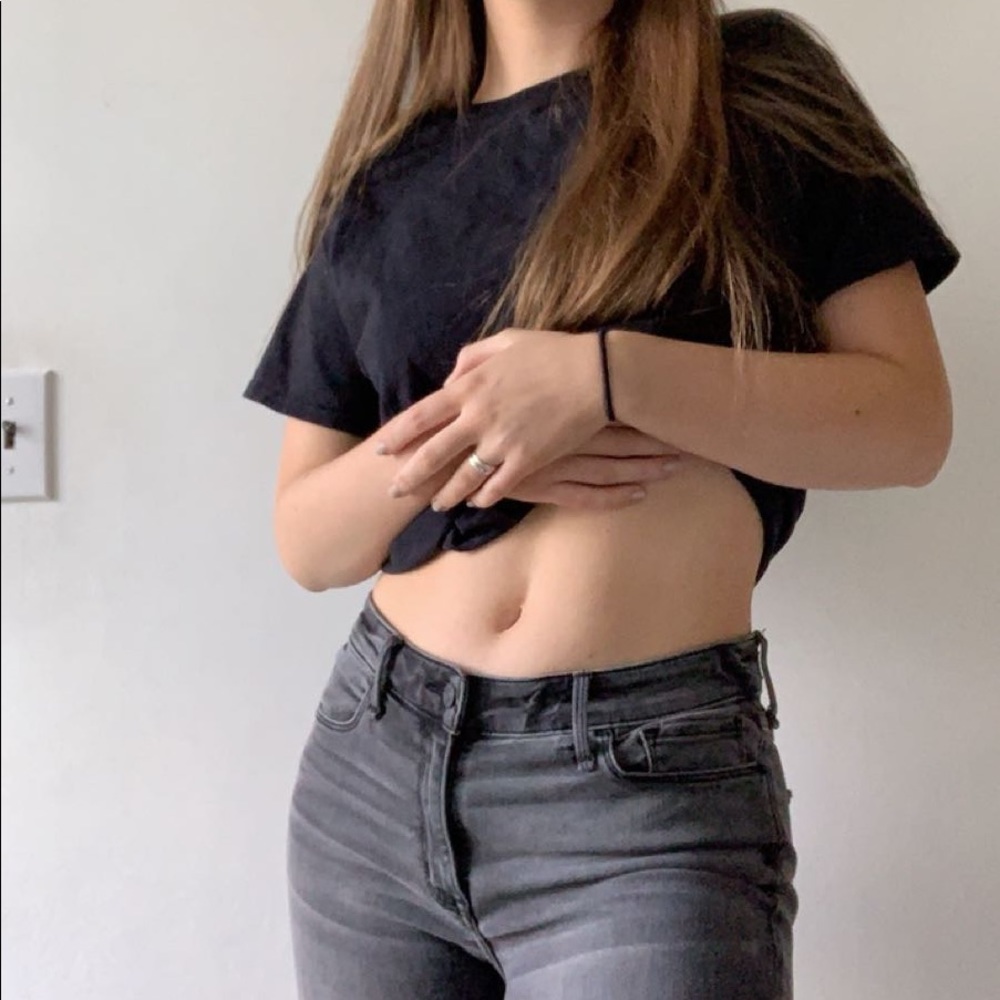 Full length gray stretch low rise jeans